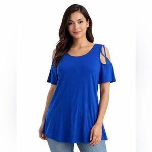 New With Tag Women’s Lock & Love Blue Cold Shoulder Short Sleeve Top – Women’s X